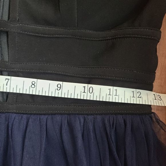 Blondie Nites by Stacy Skylar Fit and Flare Deep V Blue Black Glitter Dress Jr 1 - Picture 9 of 10